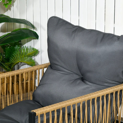 Rootz Garden Furniture Set - 4 Pieces - Sofa - 2 Chairs - Table - Glass Top - Seat Cushions - PE Rattan-polyester-steel - Anthracite-brown - 106 x 70D x 72H cm