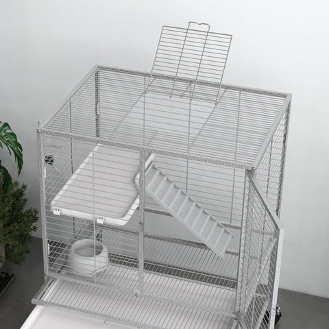 Rootz Cage for Small Animals - Mobile Habitat - Ferret Enclosure - 2 Tiers & Wheels - 61.5cm x 44.5cm x 86cm Grey