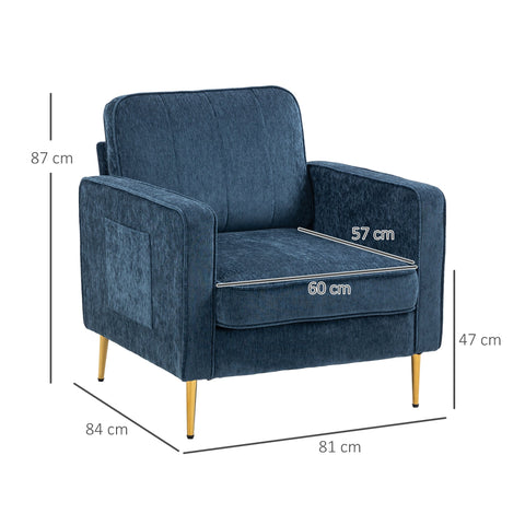 Rootz Fabric Armchair - Lounge Chair - Relaxation Chair - High Comfort - 81cm x 84cm x 87cm Blue