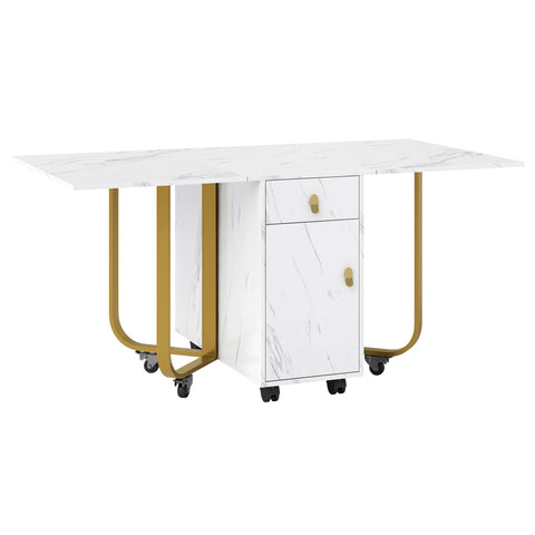 Rootz Foldable Dining Table - Versatile Kitchen Table - Rolling Table - Space-Saving, 2 Drawers - 150cm x 80cm x 76cm