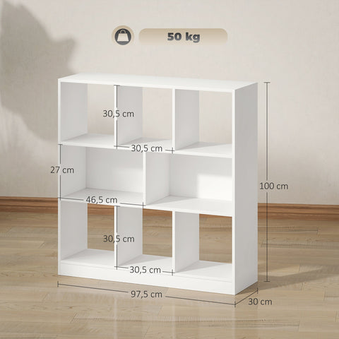 Rootz Bookcase - Regal Standregal - Bookshelf - Organizer - 8 Shelves - Spacious Storage - 97.5 x 30 x 100 cm - White