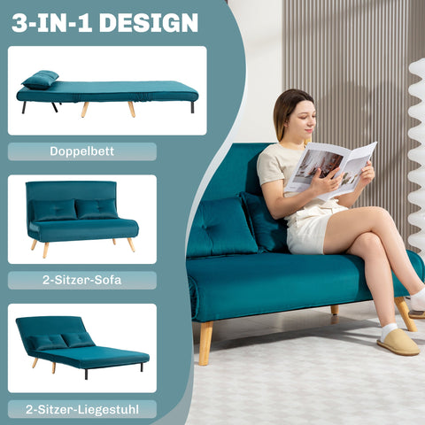 Rootz 2-Seater Sleep Sofa - Bed Sofa - Convertible Couch - Adjustable Backrest - Velvet Fabric - 120cm x 75cm x 87cm