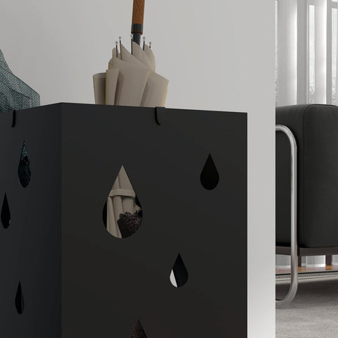 Rootz Umbrella Stand - Hallway Organizer - Rain Accessory - Galvanized Steel - Rust-Resistant - 4 Hooks - Black - 15.5 x 15.5 x 40 cm