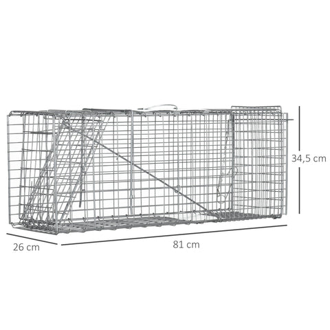 Rootz Foldable Fishing Cage - Trap Cage - Animal Catcher - Easy Installation - 81cm x 26cm x 34.5cm Steel Silver