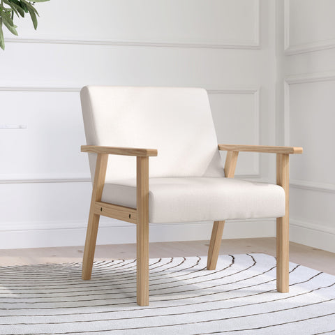 Rootz Upholstered Armchair - Dining Chair - Accent Chair - Solid Wood Frame - Linen Look - 64 x 70 x 72 cm -  White