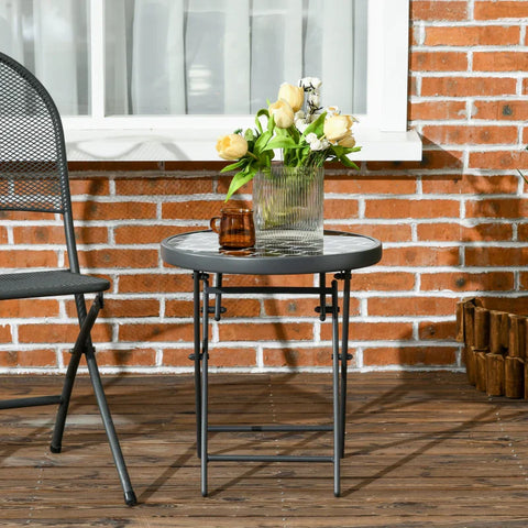 Rootz Garden Table - Folding Table - Garden Folding Table - Round - Weatherproof - Foldable - Black - Ø45 x 50 cm