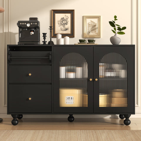 Rootz Black Sideboard Storage Cabinet - Towel Holder - Kitchen Buffet - Spacious Design - 120cm x 40cm x 75.5cm