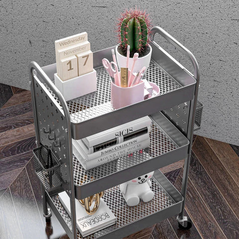 Rootz Multi-purpose Trolley - Kitchen Trolley - 3 Shelves - 4 Wheels - Gray - 53.5 cm x 30.5 cm x 75 cm