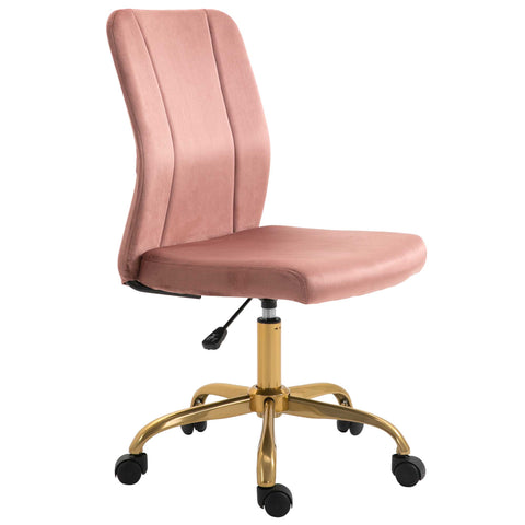 Rootz Office Chair - Ergonomic Chair - Rotating Desk Chair - Velvet Comfort - 56cm x 60cm x 92-102cm - Pink and Gold