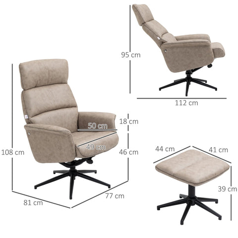 Rootz Fauteuil met Voetenbank - Fauteuil - Loungestoel - Ultiem comfort - Verstelbare rugleuning - Zacht microvezeloppervlak - 77 cm x 81 cm x 108 cm