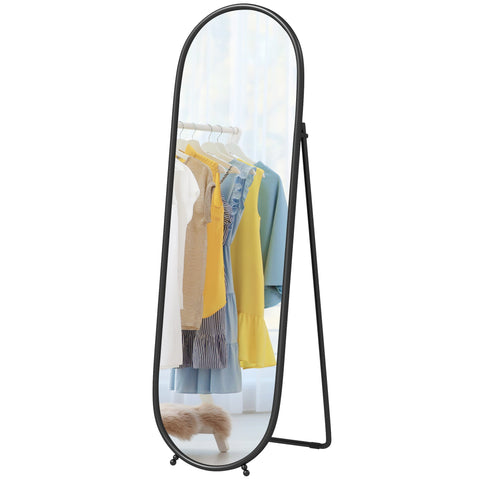 Rootz Oval Full Body Mirror - Free-Standing - Metal Frame - Enhances Room Brightness - 40x160cm Black