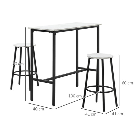 Rootz Bartics 3-Piece Dining Set - High-Top Table - Modern Bar Stools - Space-Saving Design - 100cm x 40cm x 90cm
