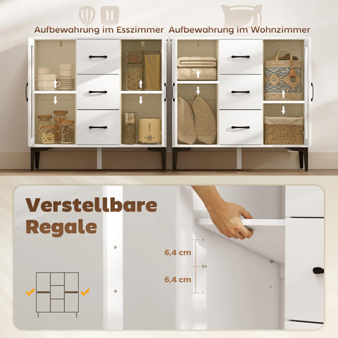 Rootz Modern Sideboard - Buffet Cabinet - Storage Cupboard - Soft Close, Adjustable Shelves, Easy-Clean, White, 90 x 38 x 86 cm