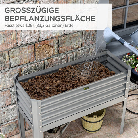 Rootz Raised Bed Plant Bed Planter Box - Garden Planter - Elevated Garden Bed - Weather Resistant - Ergonomic Design - Easy Assembly - 100cm x 45cm x 80cm - Galvanized Steel - Silver