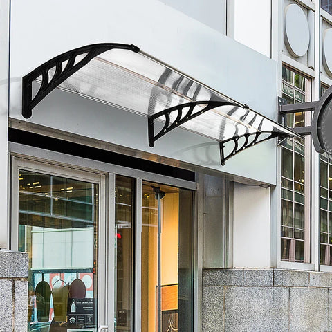 Rootz Pent Canopy - Canopy For Front Door - Polycarbonate Sun Protection - Rain Protection - Window Awning Canopy - Transparent - 75 x 195 x 23 cm