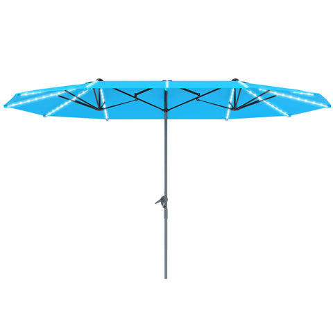 Rootz Double Umbrella - Terrace Sunshade - Blue Parasol - Solar Lights, UV-Resistant, UPF50+ Protection - 451cm x 267cm x 249cm