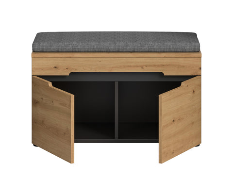 Rootz Entryway Bench - Hallway Seating - Storage Bench - Includes Grey Seat Cushion - 80x45x37cm
