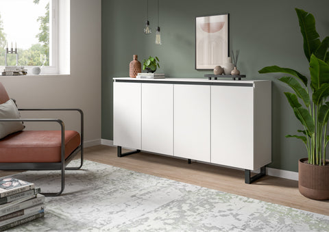 Rootz Sideboard - Storage Cabinet - Buffet Table - Organizes Utensils - 160 x 84 x 36 cm - White & Black