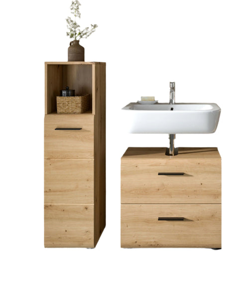 Rootz Bathroom Combination Set - Vanity Unit - Mirror Cabinet - Space-Saving Design - 105x185x30 cm