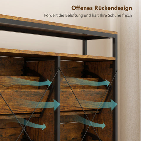 Rootz Shoe Cabinet with 4 Foldable Drawers - Shoe Organizer - Narrow Shoe Storage - Brown Steel - Fits 12-20 Pairs - 98cm x 95cm