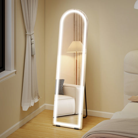 Rootz Full Length Mirror with LED Lights - Dressing Mirror - Vanity Mirror - Dimmable Lighting - Arch Shaped - White - 150 x 40 cm