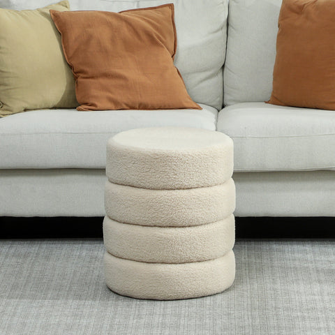 Rootz Round Stool - Footrest - Ottoman - Supports Up to 120kg - φ40 x 45H cm - White Teddyfleece