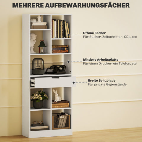 Rootz Multi-Purpose Bookcase - Shelf with Compartments - Storage Unit - Anti-Tilt Safety - 60 x 26 x 158 cm, White