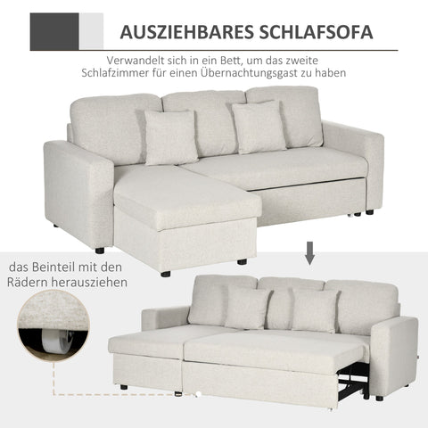 Rootz Corner Sofa Bed - Sleeper Lounge - L-Shaped Sofa - Storage Space - White - 225cm x 140cm x 88cm