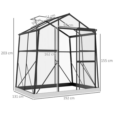 Rootz Greenhouse -  Film Greenhouse - Cold Frame - Weather Resistant - Aluminum Alloy - Polycarbonate - Black - 192 x 131 x 203 cm