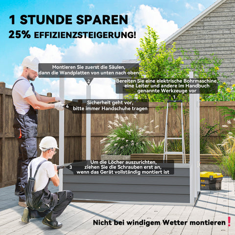 Rootz Metal Garden Shed - Storage Shed - Equipment House - Lockable Door - 142 x 184 x 165/181 cm - Grey