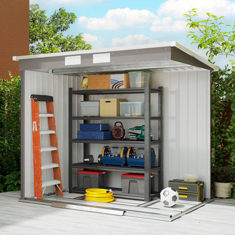 Rootz Tool Shed – Outdoor Storage, Garden Shelter – Galvanized Steel, Ventilated, Sliding Doors, Grey – 213x130x172cm Durable