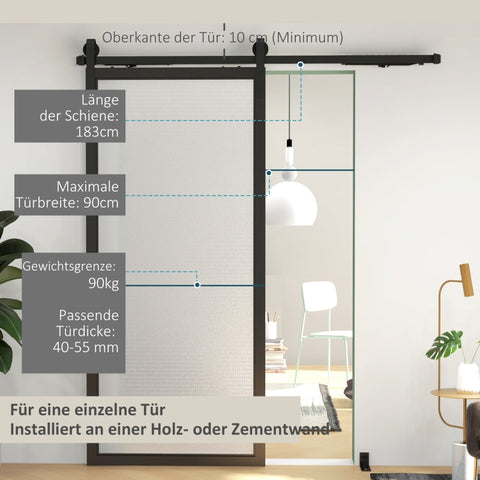 Rootz Sliding Door Hardware Kit - Rail Set - Smooth Operation - Space Saving - Carbon Steel - 183cm x 0.5cm x 4cm
