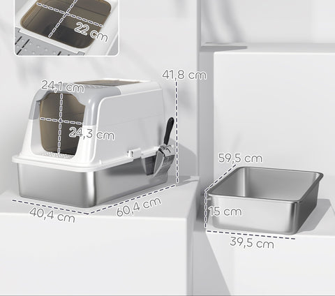 Rootz Kackenklo - Cat Litter Box - Closed Cat Toilet with Lid - Odor-Resistant - 60.4L x 40.4W x 41.8H cm - Stainless Steel