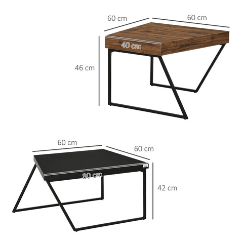 Rootz Industrial Coffee Table Set - Side Table - Living Room Table - Rustic Brown+Black - Chipboard and Steel - 80cm x 60cm x 42cm, 60cm x 60cm x 46cm