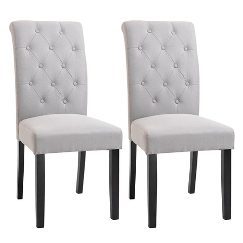 Rootz Set of 2 Chesterfield Dining Room Chairs - Padded Chairs - Linen Dining Chairs - Maximum Comfort - 47cm x 61cm x 101cm