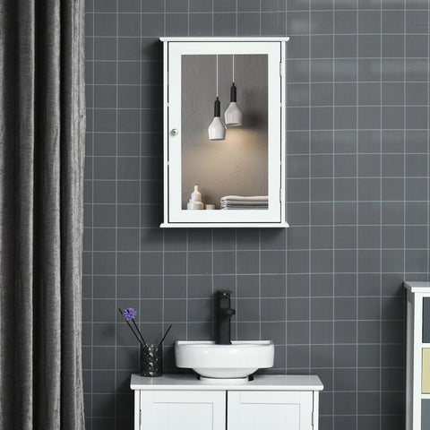 Rootz Wall Mirror Cabinet - Bathroom Storage - Toilet Cabinet - 1 Door, 2 Shelves - Space-Saving White MDF Glass - 41cm x 14cm x 60cm