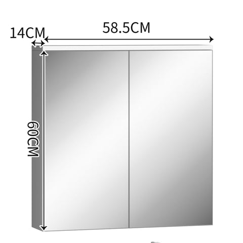 Rootz Mirror Cabinet - Bathroom Storage - Wall Shelf - Sturdy MDF & Glass - 58.5L x 14W x 60H cm - Keeps Bathroom Tidy