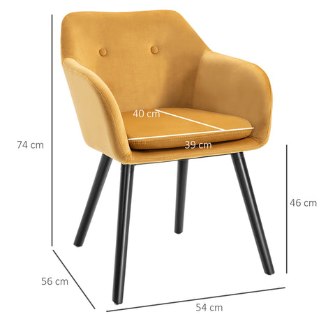 Rootz Dining Chairs Set - Kitchen Chair - Scandinavian Style - Ergonomic Comfort - Mustard Velvet - 54cm x 56cm x 74cm