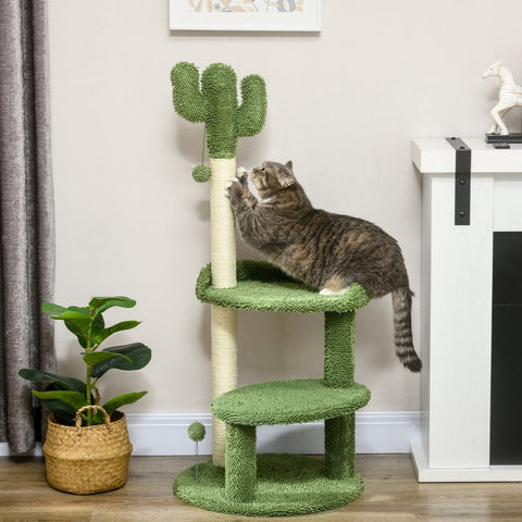 Rootz Cat Tree - Cactus Design - Cat Scratching Post - Cat Activity Center - Durable Chipboard - Soft Fabric Cover - 2 Play Balls - 49cm Base x 111cm Height