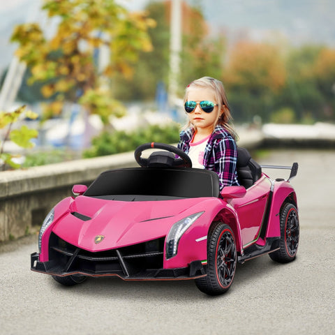 Rootz Electric Children's Car - Licensed Lamborghini Veneno - Kids Ride-On Car - Wing Doors - Music Player - Remote Control - 111cm x 61cm x 45cm - Pink