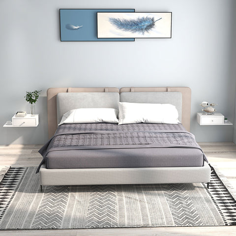 Rootz Set of 2 Wall Bedside Tables - Side Shelf - Storage Drawer - Space-Saving Design - 55W x 30D x 15H cm White MDF