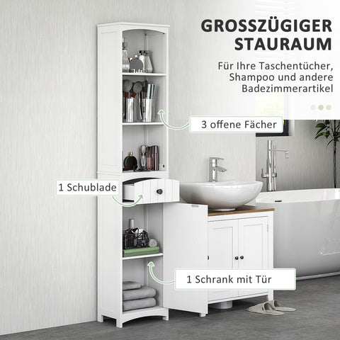 Rootz Bathroom Cabinet with Shelves - Storage Unit - Organizer - Easy Clean, 34cm x 24cm x 170.5cm