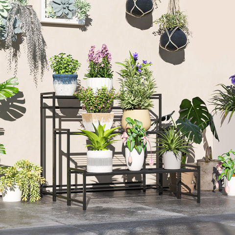 Rootz Flower Pot Stand - 3-Tier Plant Shelf - Metal Plant Holder - Enhances Sunlight - 75x70x66cm