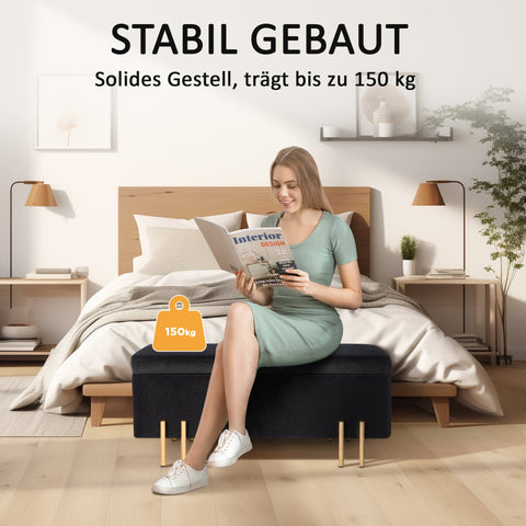 Rootz Upholstered Bench - Storage Bench - Bed Bench - Extra Storage - 100 x 40 x 42 cm - Black