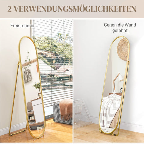 Rootz Full-Length Mirror - Standing Mirror - Rustproof Metal Frame - Elegant Oval Shape - Clear Reflection - 40cm x 41cm x 159cm