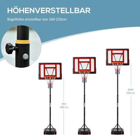 Rootz Adjustable Basketball Stand - Rollable Hoop - Freestanding Set - Height Adjustable - 75L x 45W x 205-261H cm