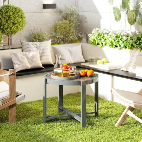 Rootz Round Garden Table - Balcony Table - Outdoor Side Table - Weatherproof & Rust Resistant - 60cm x 60cm x 46cm