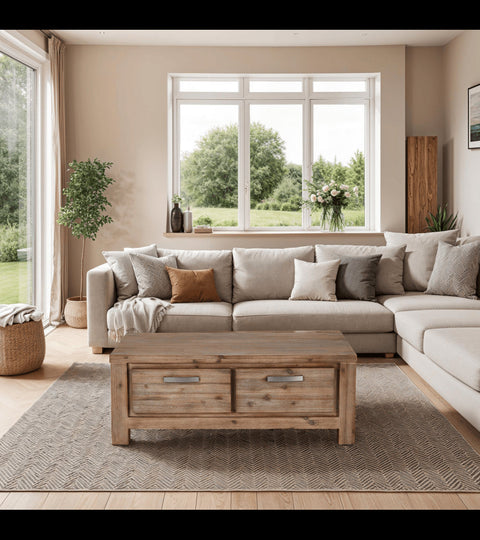 Rootz Coffee Table - Rectangular Center Table - Living Room Table - Solid Acacia Wood - Timeless Design - Exceptional Durability - Easy Maintenance - 120cm x 75cm x 45cm