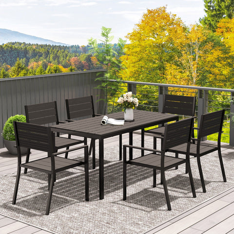 Rootz 7-Part Dining Set - Eating Group - Outdoor Furniture - Comfort Seating - Brown - Table 160cm x 80cm x 74cm