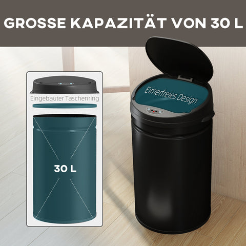 Rootz 30L Sensor Waste Bucket - Touch-Free Trash Can - Automatic Bin - Hygienic Kitchen Essential - 30.5T x 51H cm Black